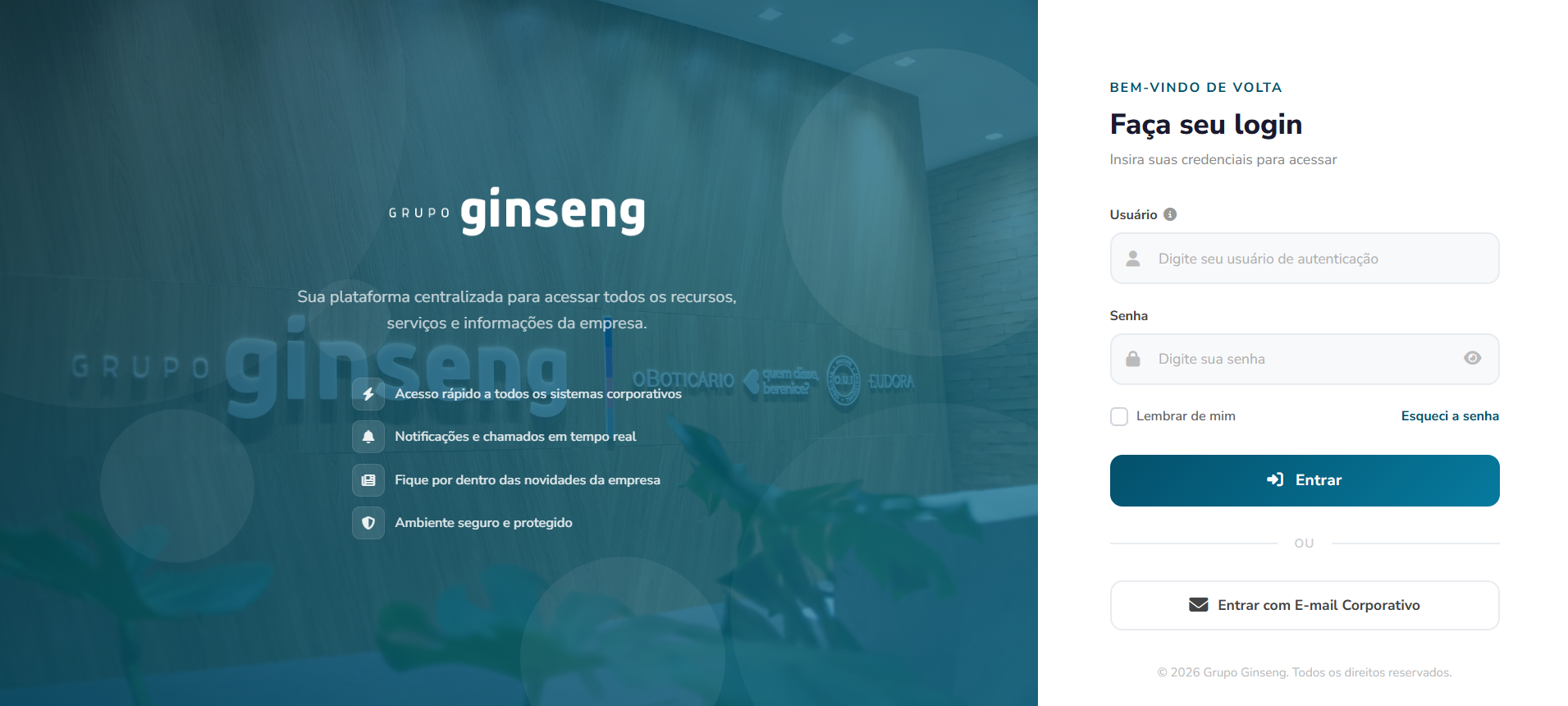 Tela de login do novo Portal Ginseng